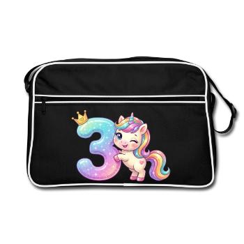 I'm 3 Kawaii Unicorn Girl Birthday - Retro Bag - black/white - Front