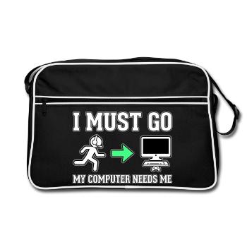 Ich muss gehen, mein Computer braucht mich - Retro Tasche - Schwarz/Weiß - Vorne