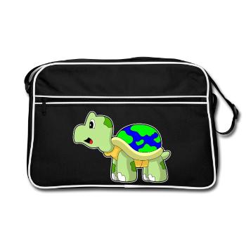 Schildkröte Erdkugel - Retro Tasche - Schwarz/Weiß - Vorne