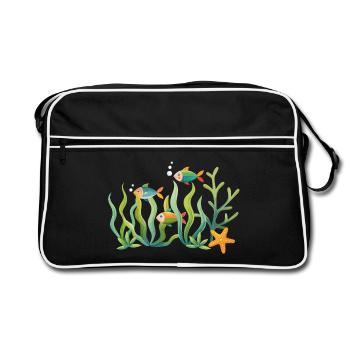 Colorful marine world with fish and corals - Retro Bag - black/white - Front