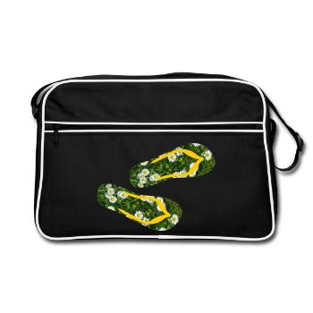 Slippers Daisies Flip Flops Camping Lawn - Retro Bag - black/white - Front