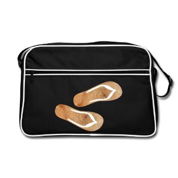 Flip Flops Wooden Slippers Holiday Nature Fun Summer - Retro Bag - black/white - Front