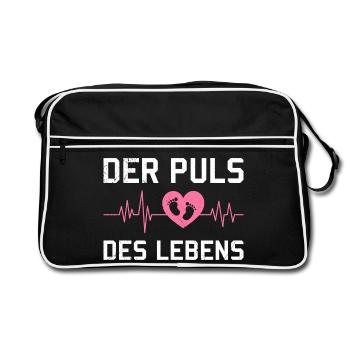 Werdende Mutter DER PULS DES LEBENS Lustig - Retro Tasche - Schwarz/Weiß - Vorne