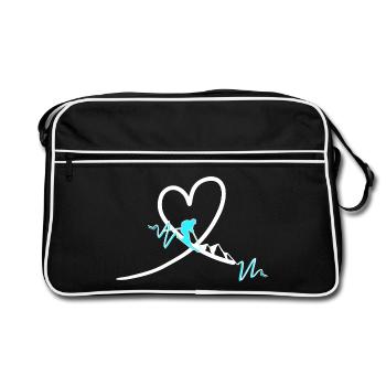 Skifahrer Herz Heartbeat - Retro Tasche - Schwarz/Weiß - Vorne