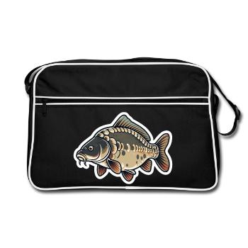 Mirror Carp Cartoon – Cute Carp Fishing Design - Retro Bag - black/white - Front