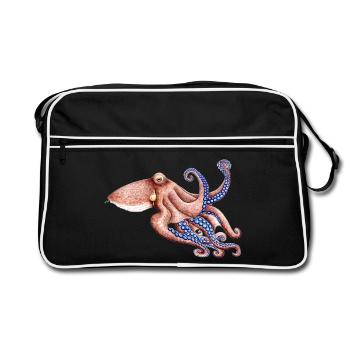 Bleu Octopus - poulpe bleu - bleu Poulpe - Sac Retro - noir/blanc - Devant