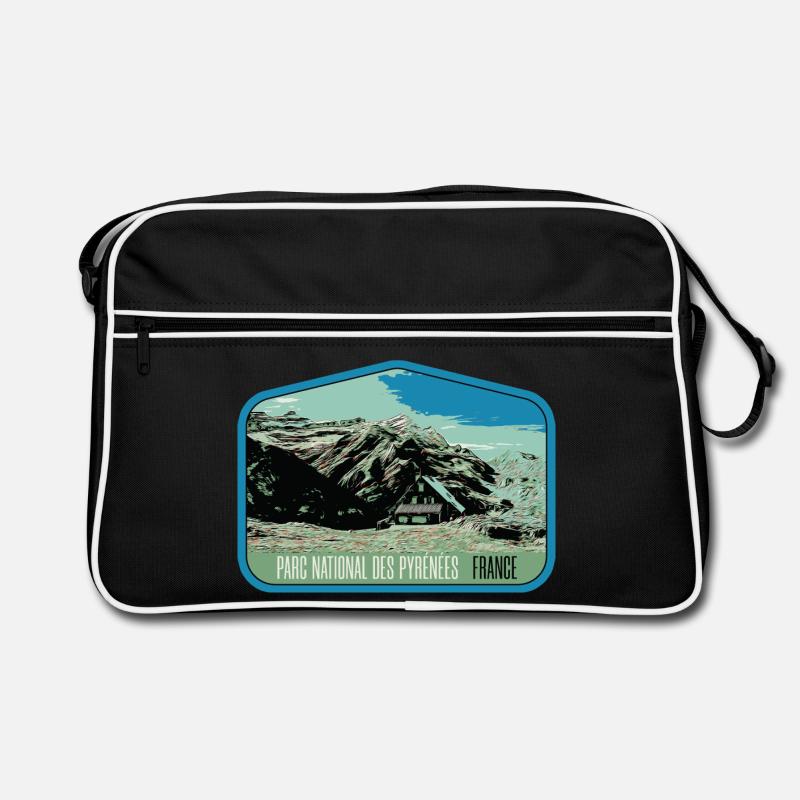 Pyrenäen-Landschafts-Wappenschild: Authentische Natur - Retro Tasche - Schwarz/Weiß