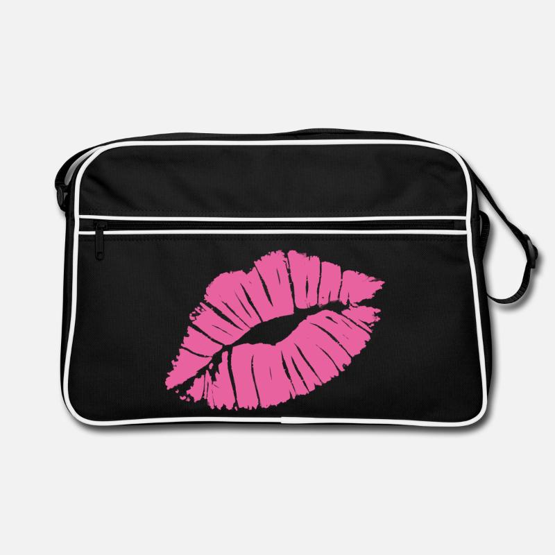 Smooch Rouge à lèvres rose Kiss Mark Love déclaration Tee - Sac Retro - noir/blanc