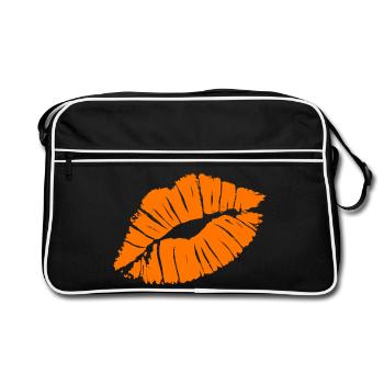 Smooch Orange Lippenstift Kuss Mark Liebe Statement - Retro Tasche - Schwarz/Weiß - Vorne