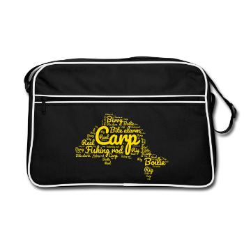 Carp Fishing - Carp-Shaped Yellow Words - Retro Bag - black/white - Front