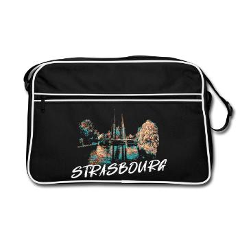 Straßburger Münster – Illustration - Retro Tasche - Schwarz/Weiß - Vorne