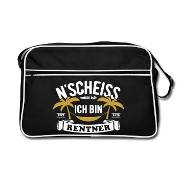N'Scheiss muss ich ich bin Rentner - 2026 - Retro Tasche - Schwarz/Weiß - Vorne