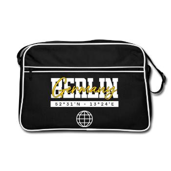 Berlin Deutschland Koordinaten Reise Souvenir - Retro Tasche - Schwarz/Weiß - Vorne