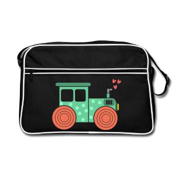 Herz Traktor Nutzfahrzeug Bauernhof Ackerbau Feld - Retro Tasche - Schwarz/Weiß - Vorne