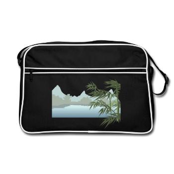 Paysage fluvial avec des feuilles de palmier - Sac Retro - noir/blanc - Devant