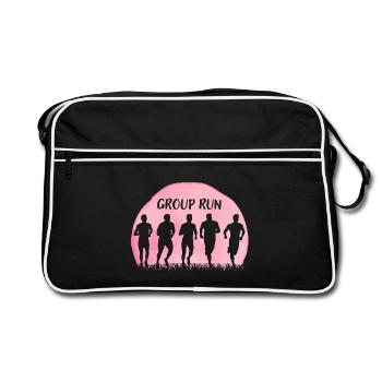 Group Run Group run in a team with grass and moon - Retro Bag - black/white - Front