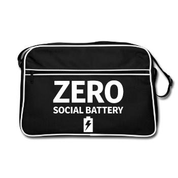 Zero Social Battery Akku Leer Introvertiert - Retro Tasche - Schwarz/Weiß - Vorne