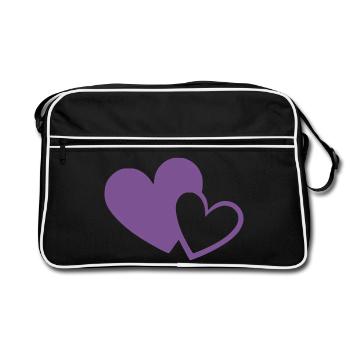 violettes Herz zwei violette Herzen Geschenk  - Retro Tasche - Schwarz/Weiß - Vorne