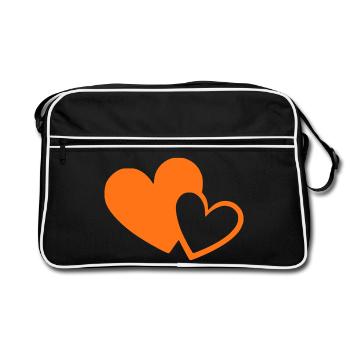 orange heart orange heart heart pattern - Retro Bag - black/white - Front