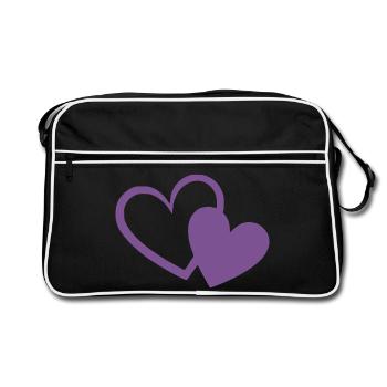 violettes Herz zwei violette Herzen Geschenk  - Retro Tasche - Schwarz/Weiß - Vorne
