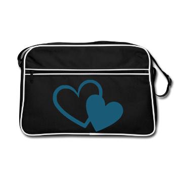 blaues Herz 2 Herzen Geschenk - Retro Tasche - Schwarz/Weiß - Vorne