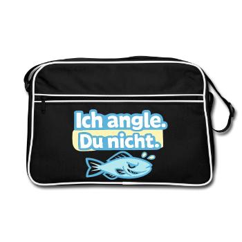 Ich angle. Du nicht. Fischdesign - Retro Tasche - Schwarz/Weiß - Vorne