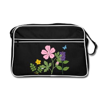 Blumen botanisch Garten Zeichnung Blumenliebhaber - Retro Tasche - Schwarz/Weiß - Vorne