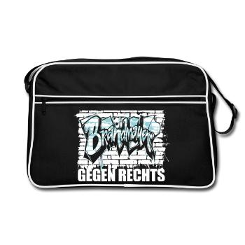 Brandmauer - Gegen Rechts, gegen Hetze - Retro Tasche - Schwarz/Weiß - Vorne