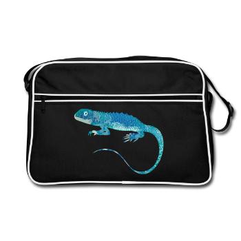 collage d'iguane bleu de différents modèles - Sac Retro - noir/blanc - Devant