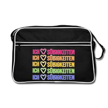 Naschkatzen Ich Liebe Süßigkeiten Nachspeise - Retro Tasche - Schwarz/Weiß - Vorne