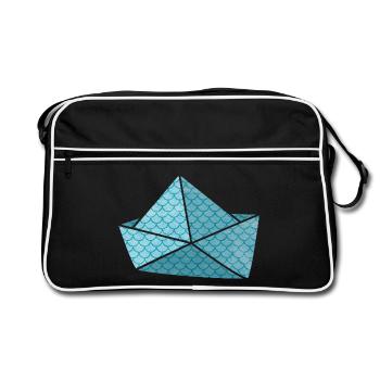 Papierboot Fisch Schuppen urlaubsreif Schiff Boot - Retro Tasche - Schwarz/Weiß - Vorne