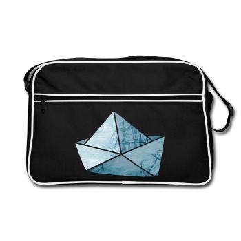 Papierboot Anker See Meer Schiff Urlaub Boot - Retro Tasche - Schwarz/Weiß - Vorne