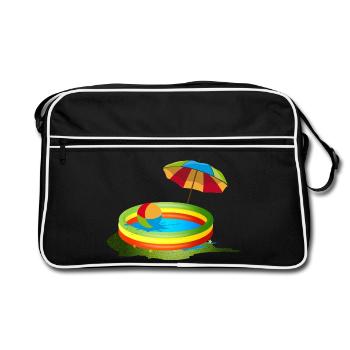 Colorful paddling pool with umbrella and ball - Retro Bag - black/white - Front