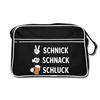 Schnich Schnack Schluck - Funny Drinking Meme - Retro Tasche - Schwarz/Weiß - Vorne