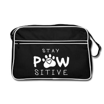 Stay Pawsitive Animal Pun Stay Positive Paw - Retro Bag - black/white - Front