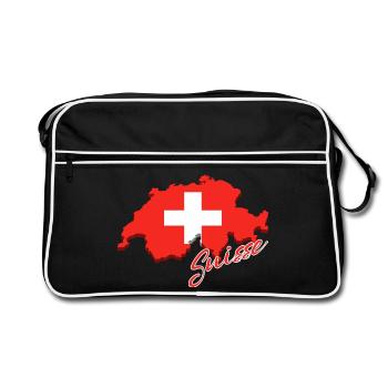 Karte mit der Flagge der Schweiz, ich liebe die Schweiz - Retro Tasche - Schwarz/Weiß - Vorne