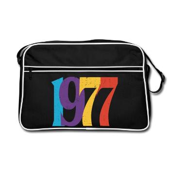 Geboren 1977 Geburtstagsgeschenk Geburtstag 77 - Retro Tasche - Schwarz/Weiß - Vorne