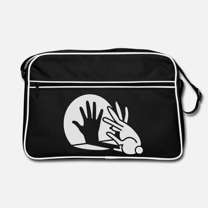 ombre de main de lapin lueur dans l'obscurité - Sac Retro - noir/blanc