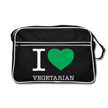 I LOVE VEGETARIAN - Retro Tasche - Schwarz/Weiß - Vorne