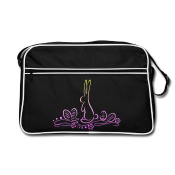Easter Bunny Silhouette with Easter Eggs - Retro Bag - black/white - Front