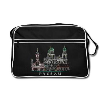 Passau Danube View, Bavaria, Germany, Drawing - Retro Bag - black/white - Front