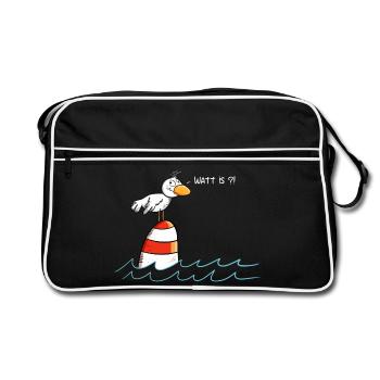 Drollige Möwe Watt Is - Retro Tasche - Schwarz/Weiß - Vorne