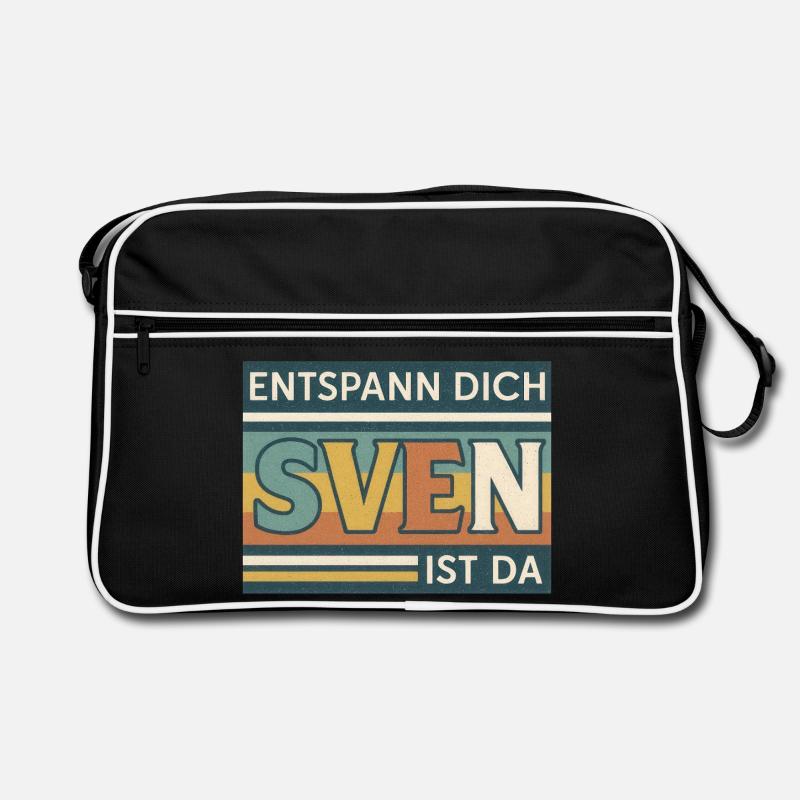 Entspann dich – Sven ist da! Retro Spruch - Retro Tasche - Schwarz/Weiß