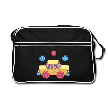 Blumenwagen - Retro Tasche - Schwarz/Weiß - Vorne
