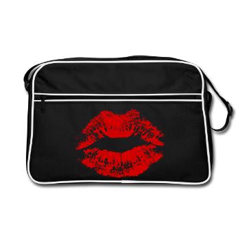 Kissing Lips Lipstick Cadeau Couples - Sac Retro - noir/blanc - Devant