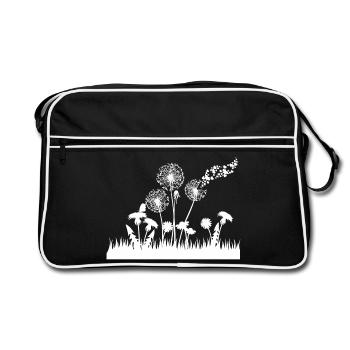 Pusteblumen Silhouette auf Gras - Retro Tasche - Schwarz/Weiß - Vorne