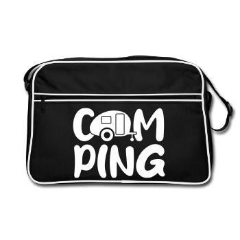 Camping Caravan Handwriting Comic Camper Caravan - Retro Bag - black/white - Front