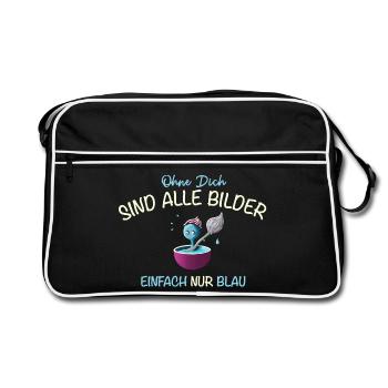 Ohne Dich sind alle Bilder blau, Freundschaft - Retro Tasche - Schwarz/Weiß - Vorne
