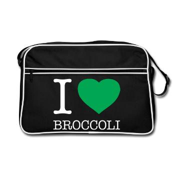 I LOVE BROCCOLI Brokkoli - Retro Tasche - Schwarz/Weiß - Vorne