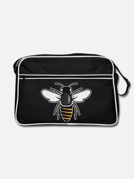 Stilisierte Biene - Insektenmotiv im Patch-Stil - Retro Tasche - Schwarz/Weiß - Vorne